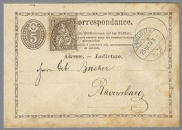 1874, 5 RP. GS + Z/30, 0 FRAUENFELD, VOR-UPU BELEG