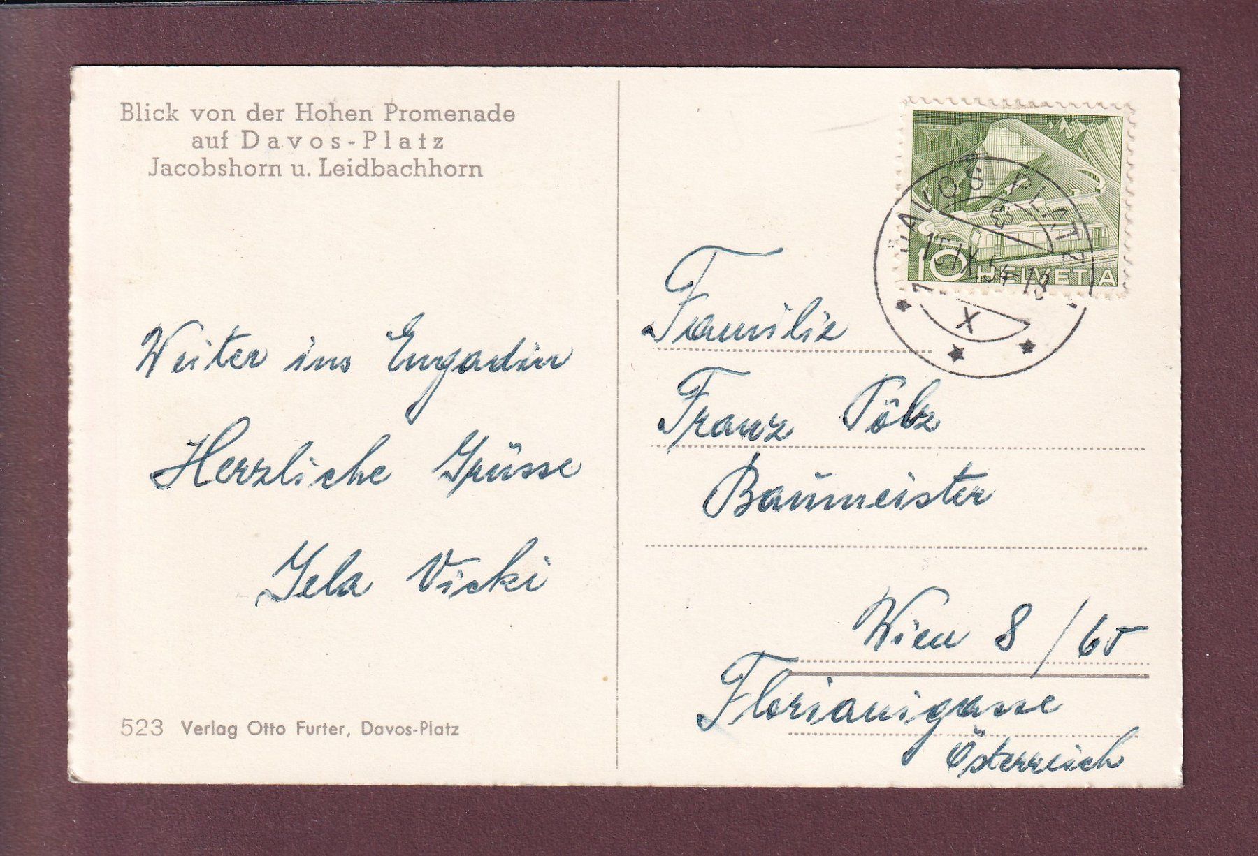 Cartoline postali: DAVOS-PLATZ - Jacobshorn - 1954 – Usato da Pully venduto da nicecards 1
