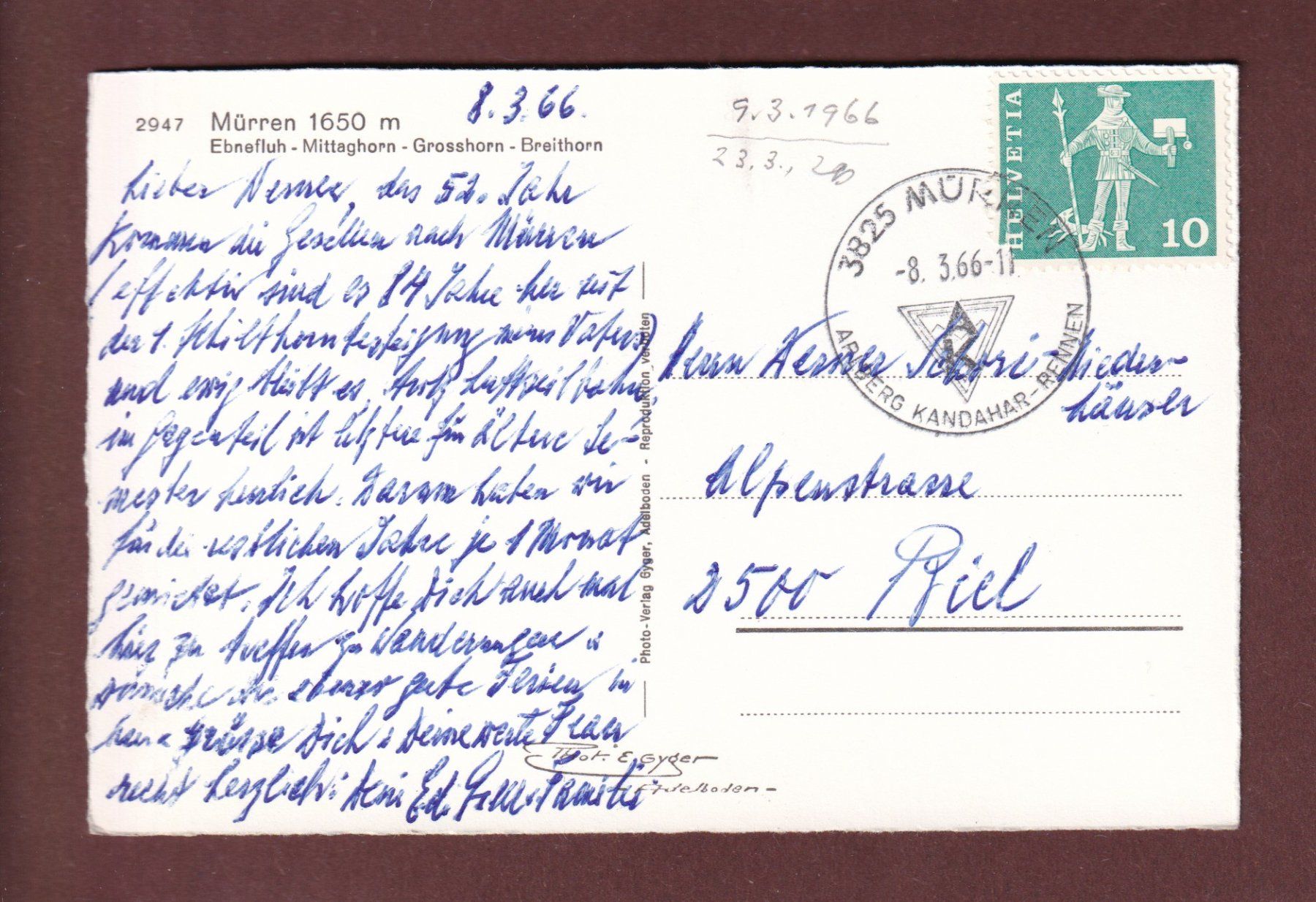 Cartoline postali: MÜRREN - 1966 – Usato da Pully venduto da nicecards-shop 1