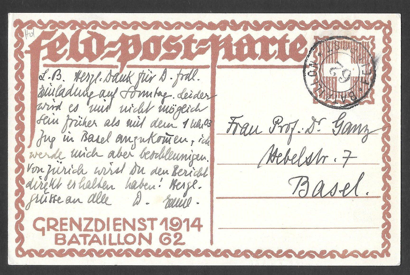 Cartes postales: Feldpostkarte Grenzdienst 1914 Bataillon 62 E. Bollmann – D'occasion à Olten par clotaldi 1