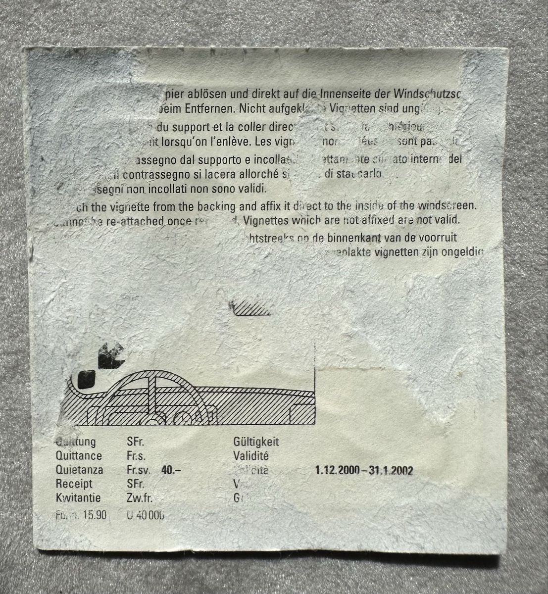 Vignette autostradali: Original Schweizer Autobahnvignette 2001 mit Trägerpapier – Usato da Oberbüren venduto da dre_hqb7 1