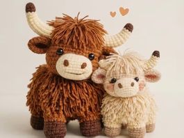Häkelset für Anfänger- 2xniedliche Highland-Kuh-Mutter&Kind