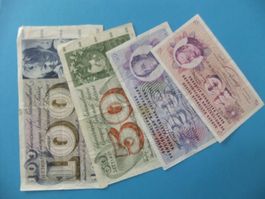 je 1 x 100, 50, 20 und 10 Franken Banknote Schweiz