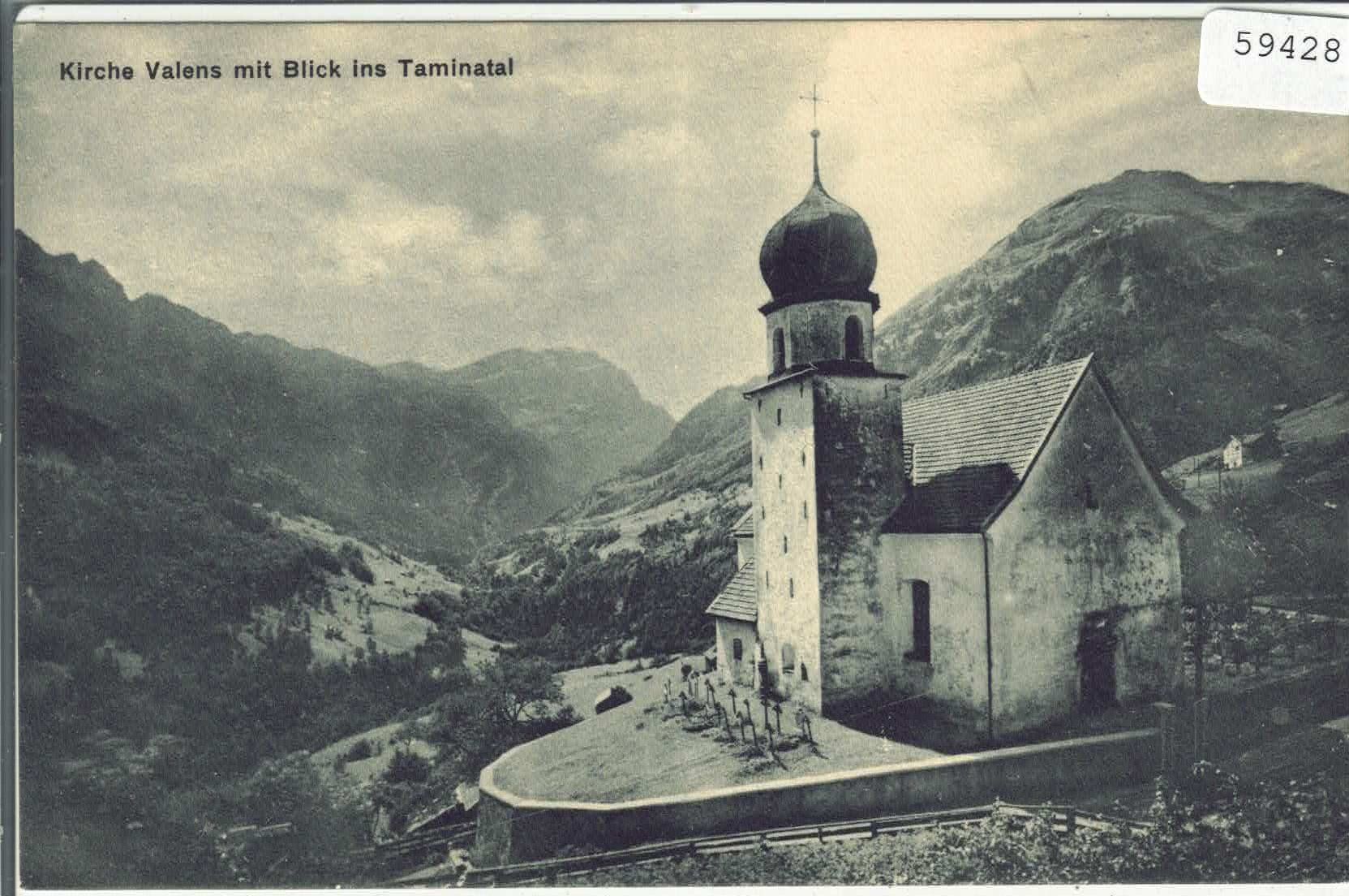 Cartoline postali: Valens - Kirche mit Blick ins Taminatal – Usato da Ettingen venduto da Kartenplanet