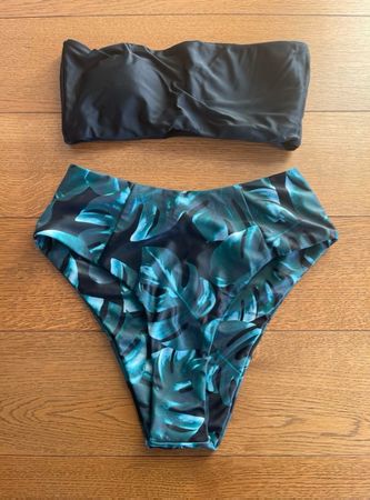 Sommer Bikini Set, Grösse S, Palmenmuster, Schwarz 🌴