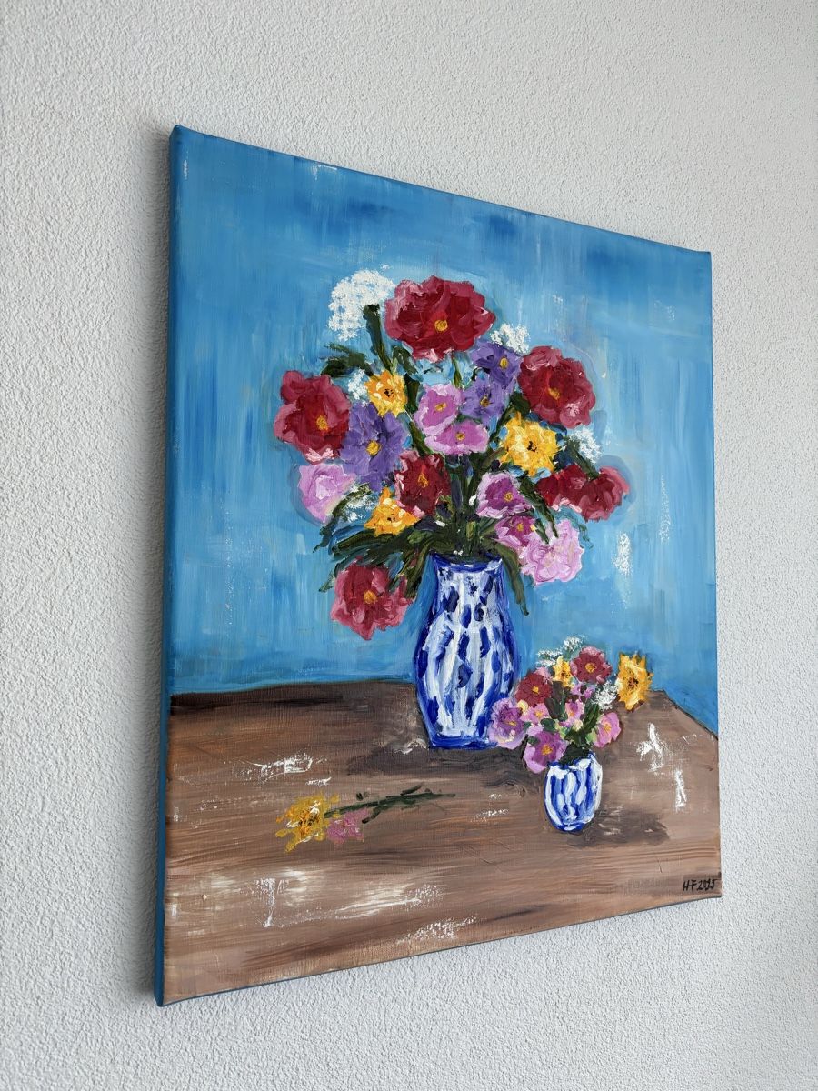 Dipinti: Gemälde: Blumenstillleben mit blauer Vase – Nuovo (secondo la descrizione) da Cham venduto da Felha 4