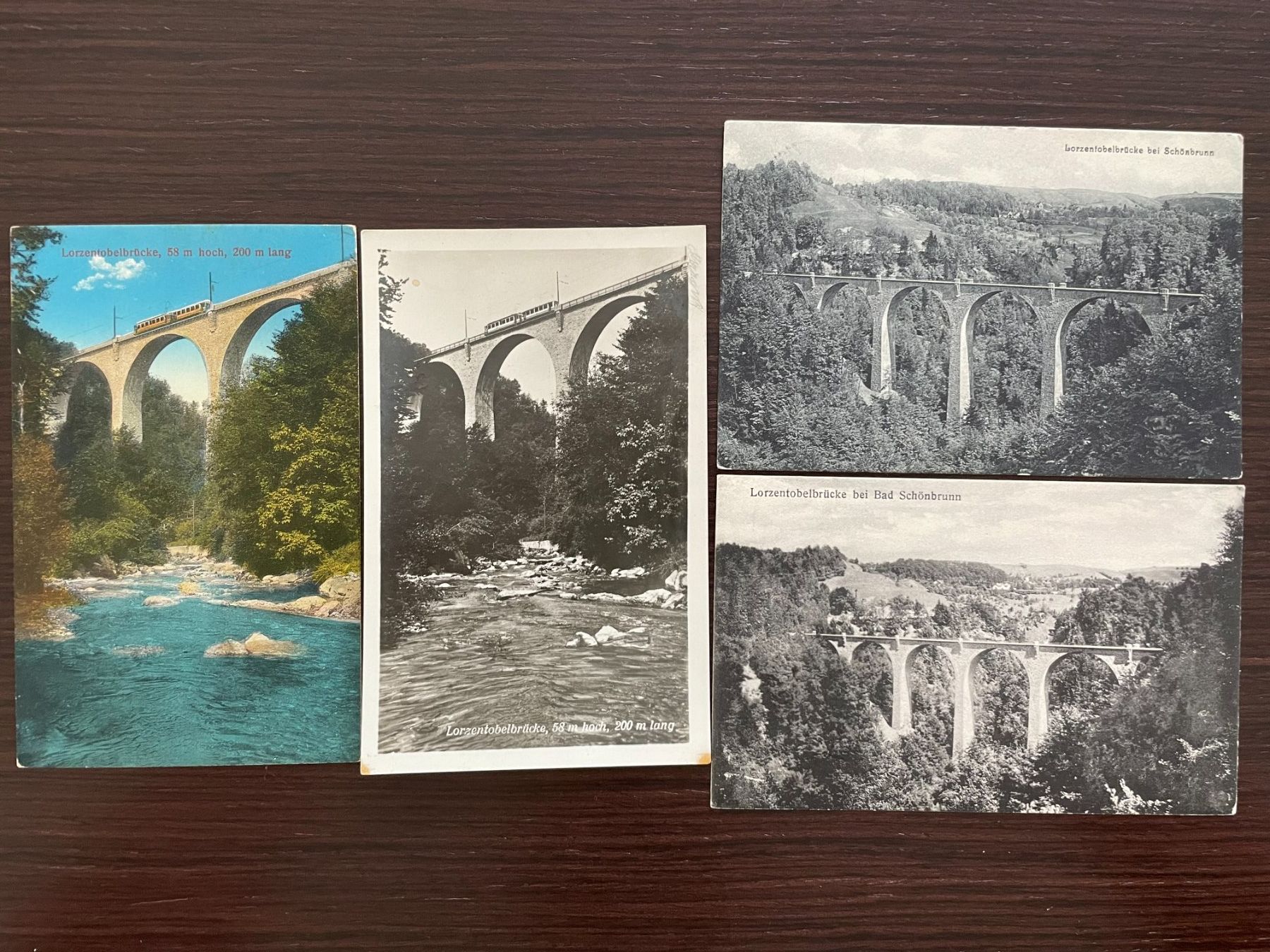 Cartoline postali: BAAR / MENZINGEN 4 Ansichtskarten Lorzentobelbrücke – Usato da Wald ZH venduto da TLILEF