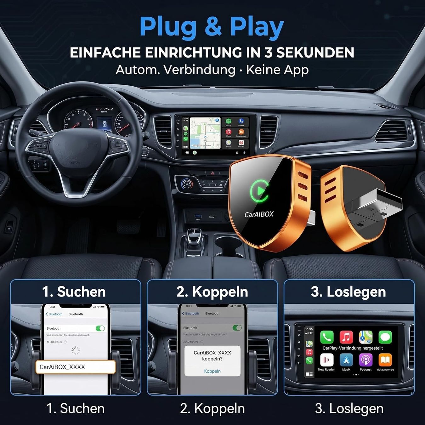Lecteurs & Adaptateurs: Wireless CarPlay Android Auto Adapter 2-in-1 – Neuf avec emballage d'origine à Suhr par TradeMasters 5