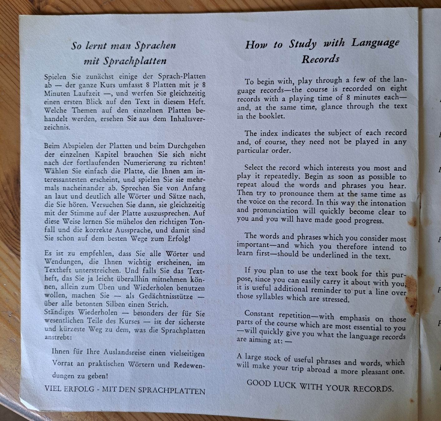 Dischi in vinile: 8 Sprachplatten- Language Records  Deutsch English mit Buch – Usato da Zuerich venduto da Mocambo19 2