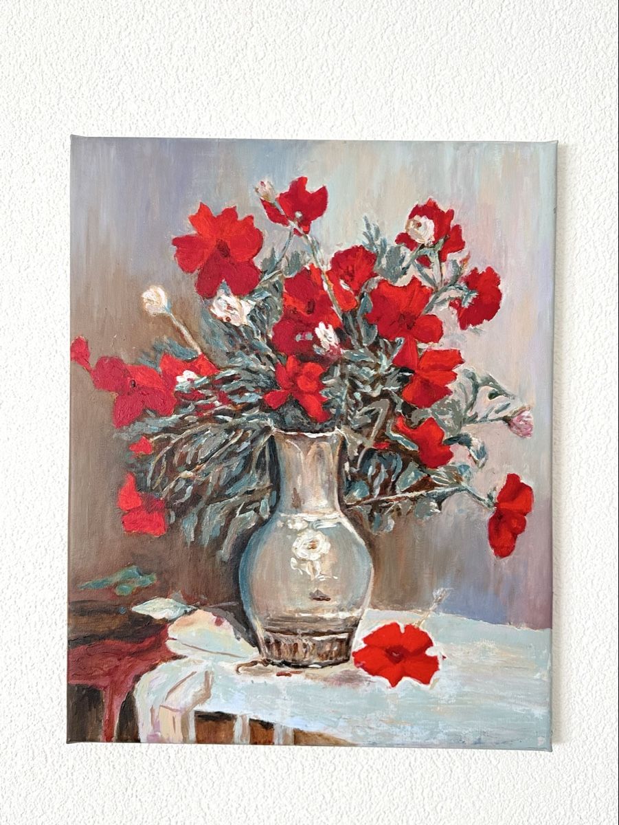 Dipinti: Gemälde auf Leinwand: Blumen in einer Vase. Handgemalt. – Nuovo e nell'imballaggio originale da Siselen BE venduto da Rolf131 3