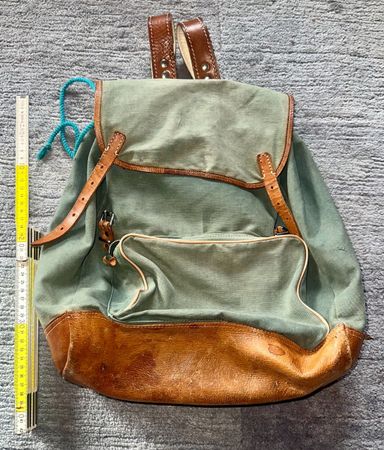 Retro - Rucksack Stoff - Riemen aus Leder