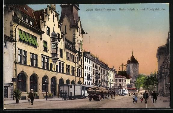 Ansichtskarten: Schaffhausen, Bahnhofplatz und Postgeb – Gebraucht aus Berlin von bartko-reher