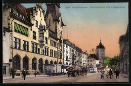 Schaffhausen, Bahnhofplatz und Postgeb