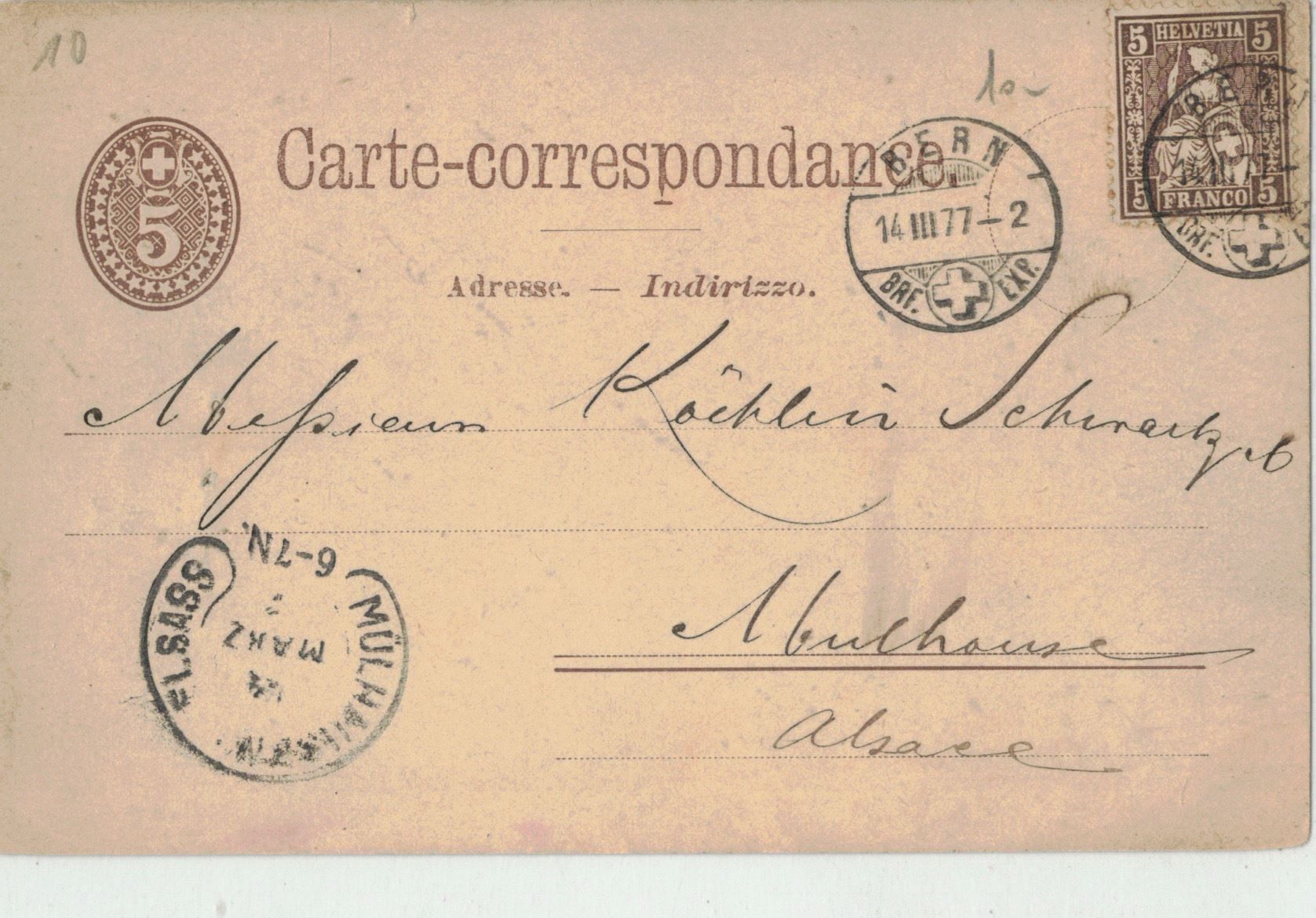 Tutti i francobolli: Ganzsache Postkarte Bern o 1877 – Usato da Oberwil-Lieli venduto da pizbeverin12