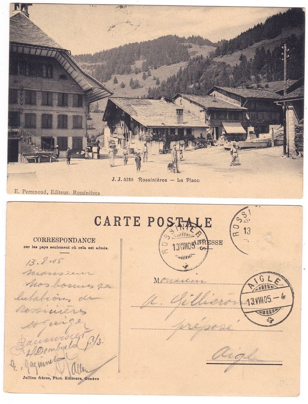 Cartoline postali: Rossinières, la Place – Usato da La Tour-de-Peilz venduto da amjust