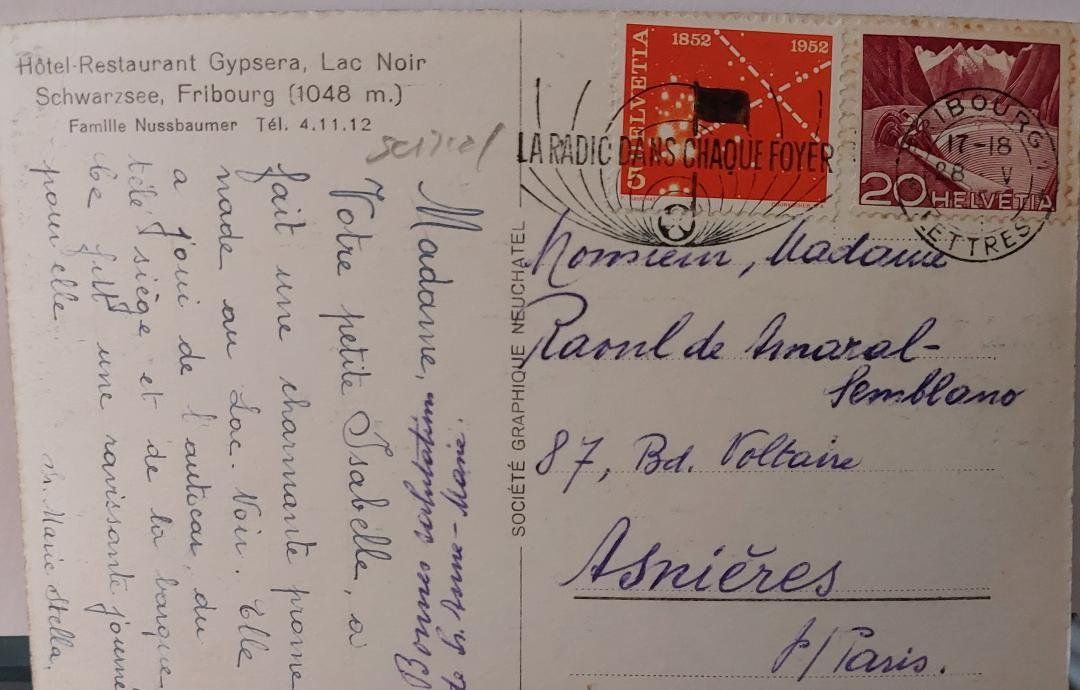 Cartoline postali: SCHWARZSEE - LAC NOIR - Télé-siège – Usato da Delémont venduto da Domdom1 1