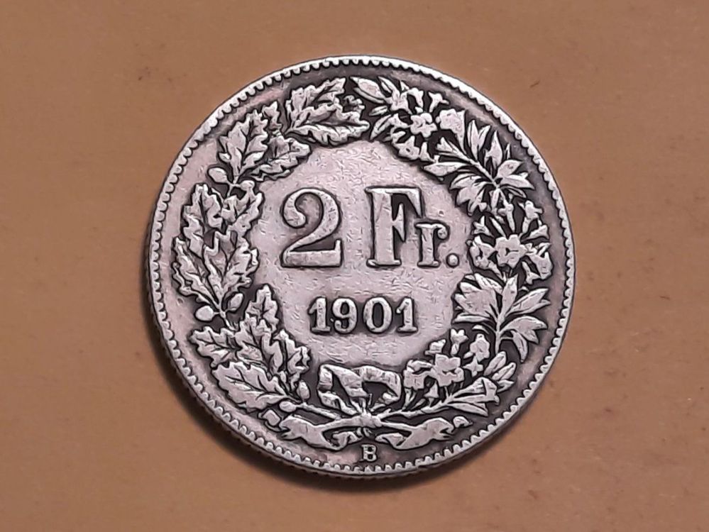Tutti le monete: Schweiz 2 Franken 1901 B Silber ***Auflage 50'000 Stück*** – Usato da Buchs SG venduto da numispatica