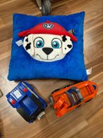 Paw Patrol Set: Kissen, Marshall, Chase Fahrzeuge B5