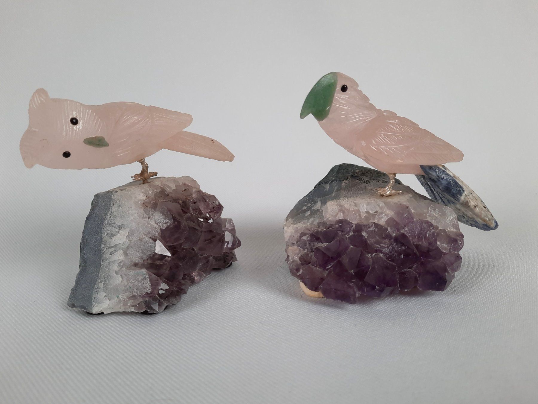 Minerali & Pietre curative: 2 Edelstein-Vögel auf Amethyst-Drusen, ca 8 cm – Usato da Beinwil am See venduto da Restwert_Beinwil