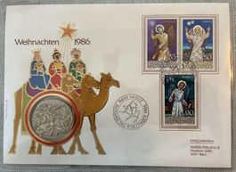 Numisbrief Weihnachten 1986 mit 900er Silber Münze