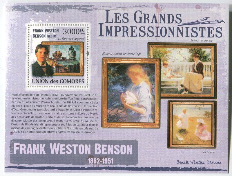Alle Briefmarken: Block "Malerei. Frank Weston Benson". Komoren – Neu und originalverpackt aus Basel von Butsch5