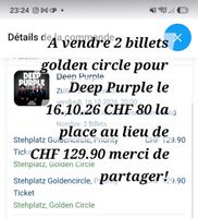 2 billets pour Deep Purple Golden circle le 16.10.26 Zurich