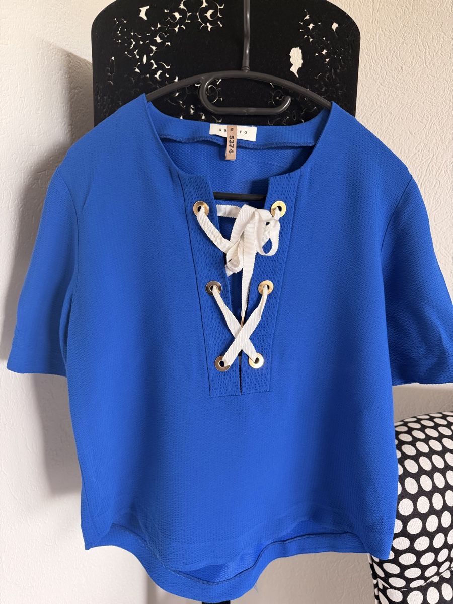 Sandro Top: Sandro Blue Lace-up Top - M – Usato da Zürich venduto da Vikkinikki