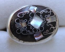 Silber 800 Lacquer Fingerring mit Abalone Intarsien Gr. 60