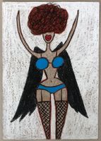 Ann: ORIGINAL, handgemalt, Madame with black wings UNIKAT