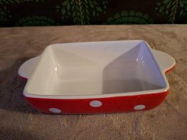 Herzige kleine Auflaufform rot mit weissen Punkten, Keramik