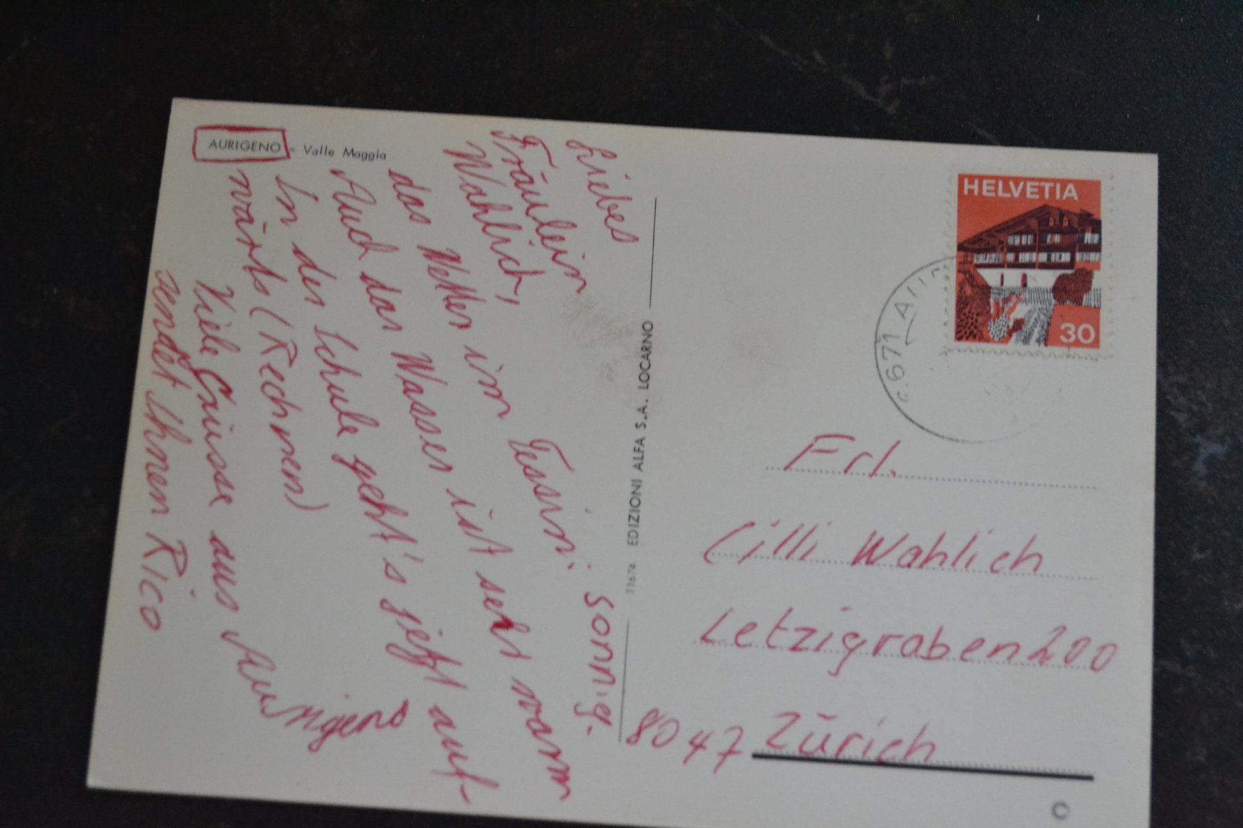 Cartoline postali: AK Aurigeno TI – Usato da Beinwil am See venduto da kajak55 1