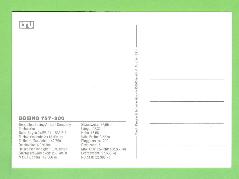 Cartoline postali: LTU Boeing 757-200 – Usato da Zürich venduto da t24_de 1