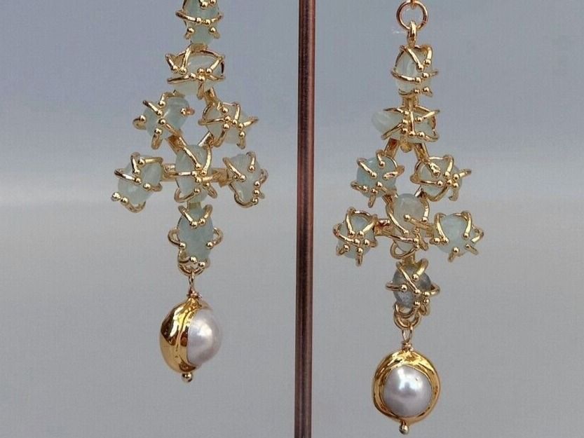 Orecchini pendenti & Orecchini a lobo: Lua Aquamarin Perlen Ohrhänger Echt Boucles Chandelier Perle – Nuovo (secondo la descrizione) da Prilly venduto da ilyria73 6