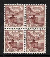 1940 Schloss Chillon 10Rp. Nr. 242z im 4er-Block ʘ geriffelt