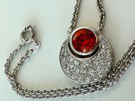 Collier Weiss-Gold massiv 750 Diamanten & Mandarin Granat