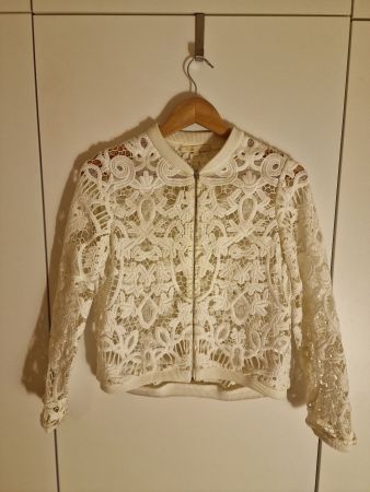 Maje Paris Guipure Spitzen-Bomberjacke Weiss Gr. 1 / S
