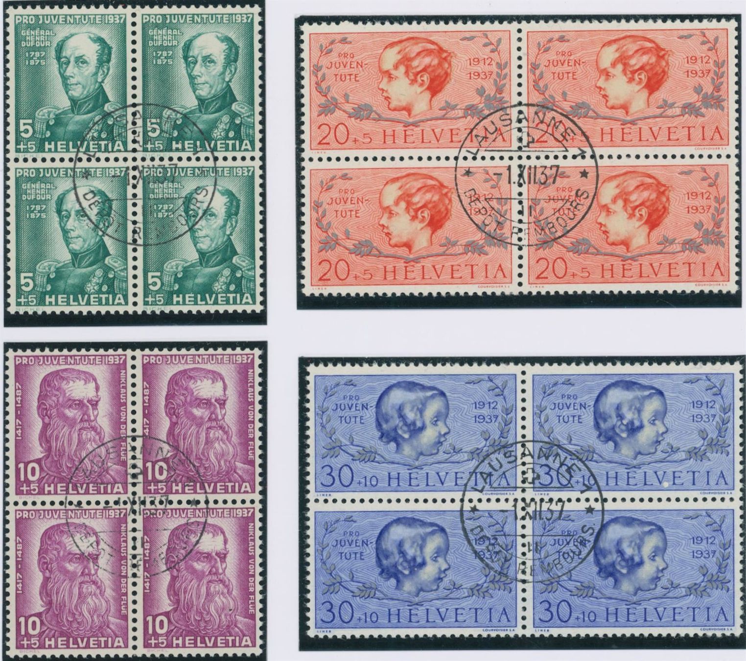 Tutti i francobolli: 1937 - Pro Juventute - Viererblocks - ET – Usato da Schindellegi venduto da leecollect