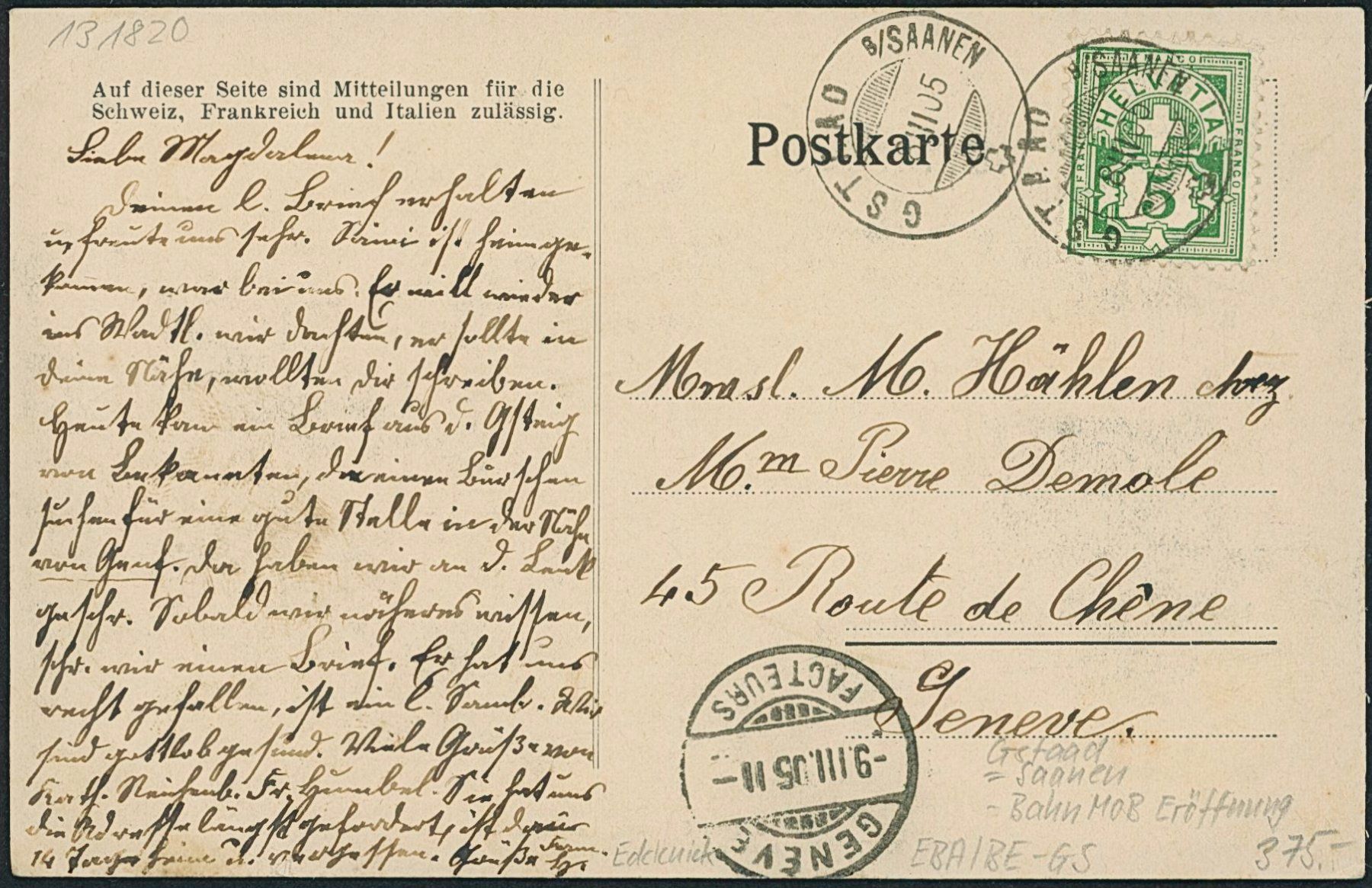 Cartoline postali: BE Gstaad - Bahnhof - Bahn MOB – Usato da Schindellegi venduto da leecollect 1