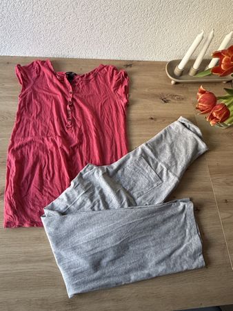 Ensemble grossesse : Pantalon gris et t-shirt rose