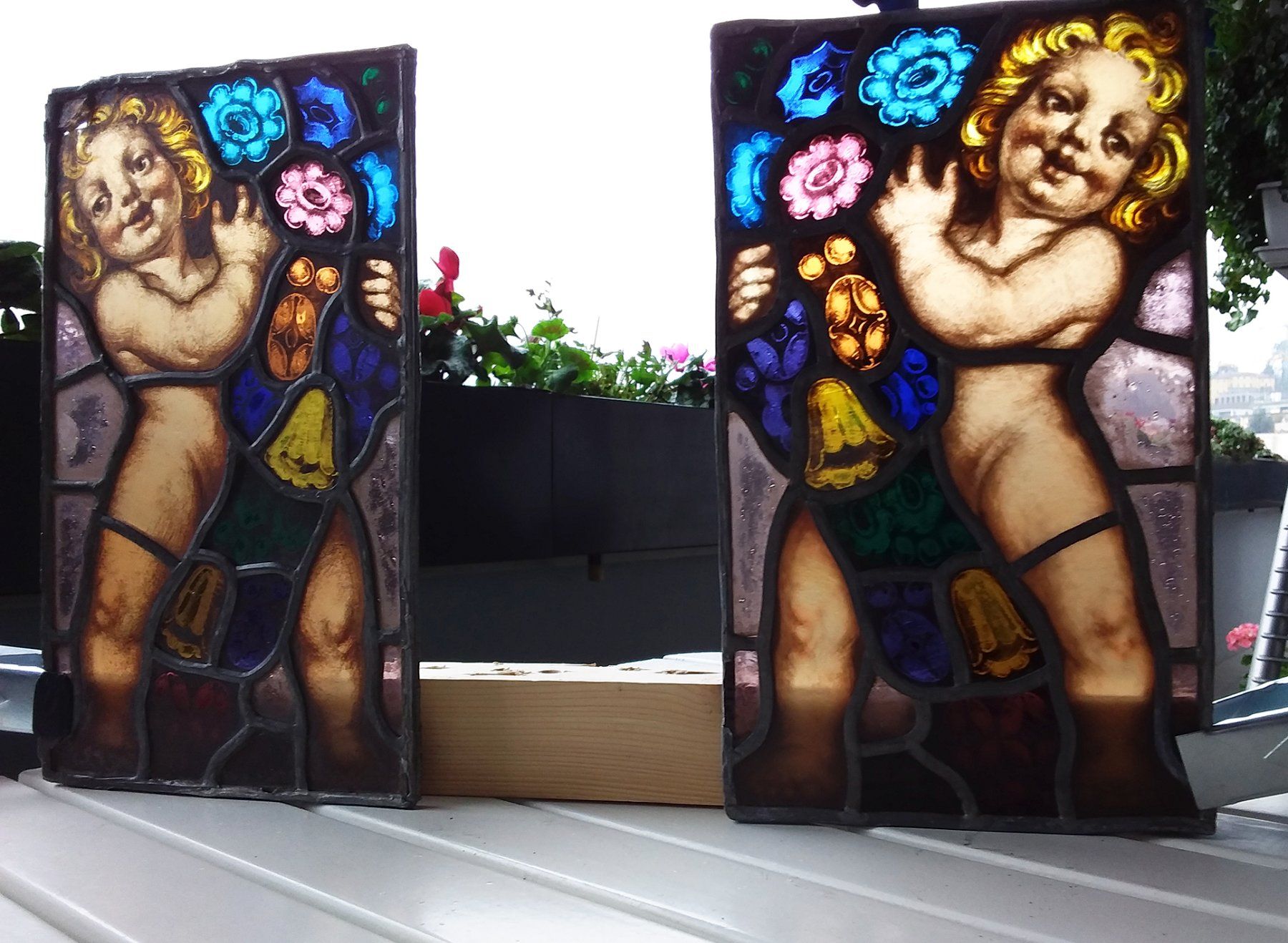 Finestre: 2 st. Mosaik-Buntglasfenster '900 - Antik – Usato da Lugano venduto da Maurizio_Collector 1