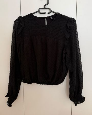 Schwarze Bluse mit Punktemuster Gr. S