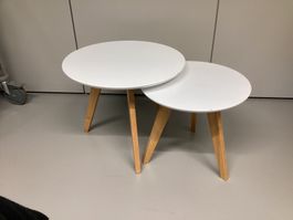 Beistelltisch Set rund weiss mit Holzbeinen -Wiitergäh