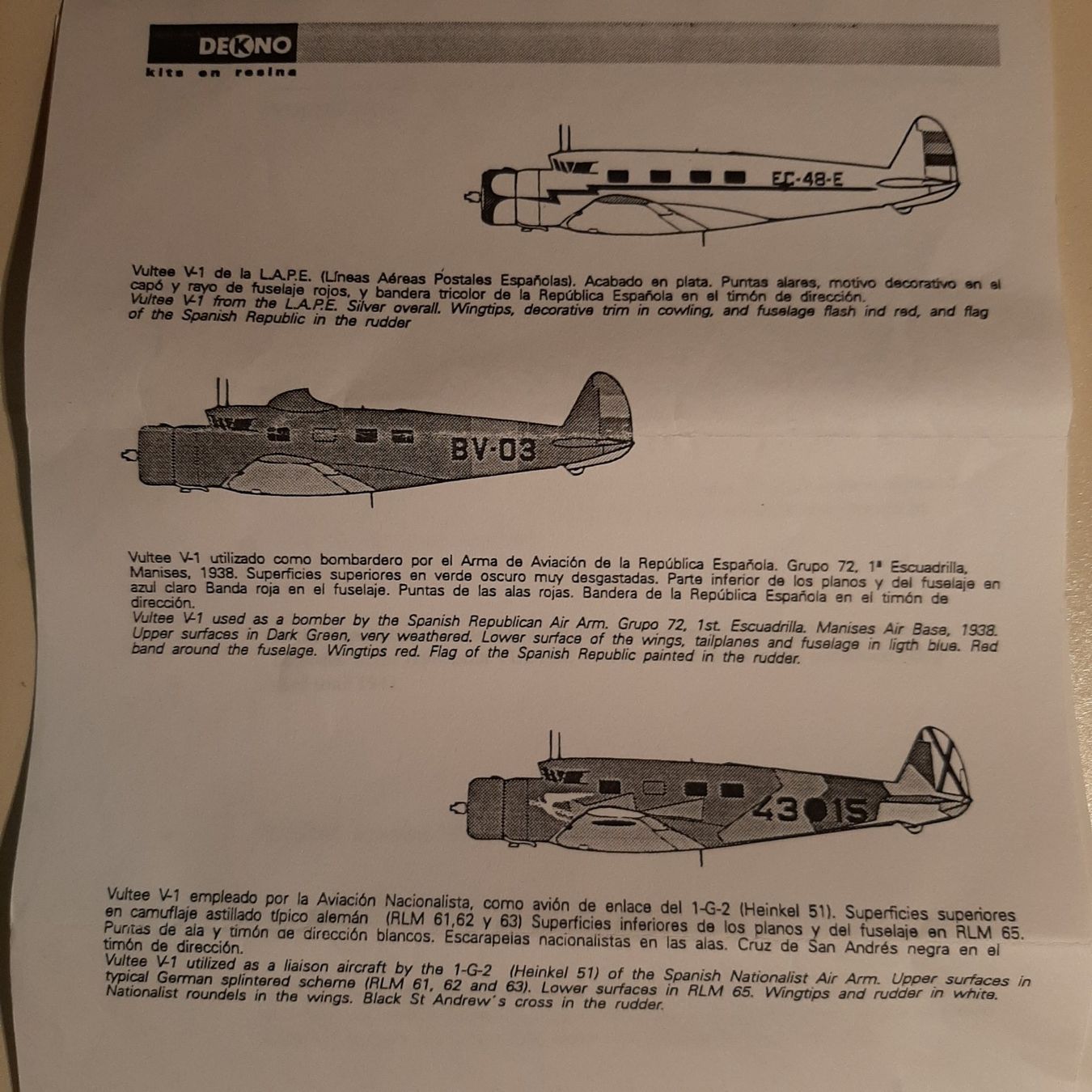 Kit di modellismo & Modellini statici: 1004 ... Vultee V-1 ... Dekno E-0100 ... Resin – Nuovo (secondo la descrizione) da Bonstetten venduto da Benibanny59 1