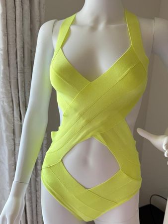Herve Leger Badeanzug, neongelb, Gr. S