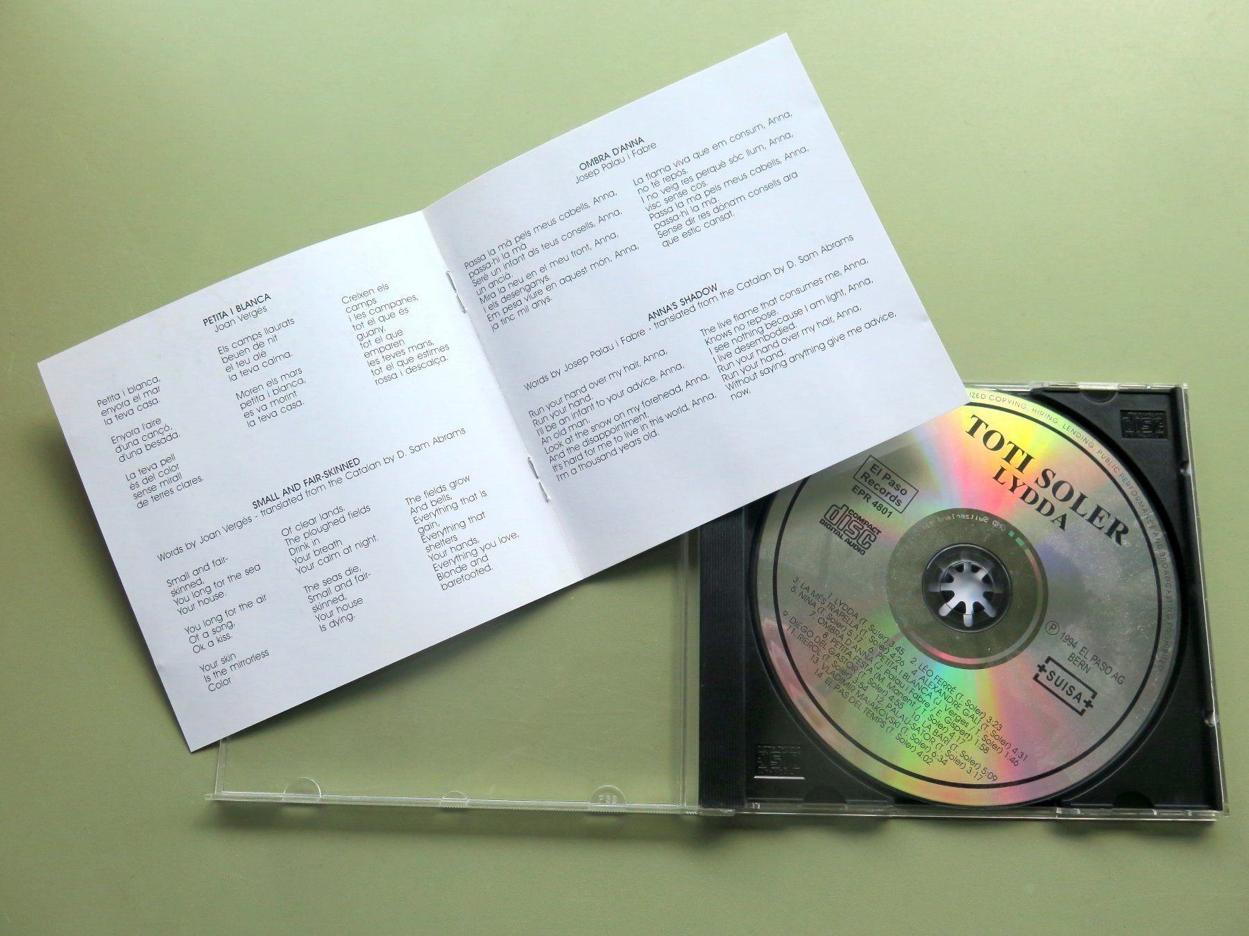 CD: (p) CD TOTI SOLER: Lydda, 1994 – Usato da Bern venduto da Balzamico 2