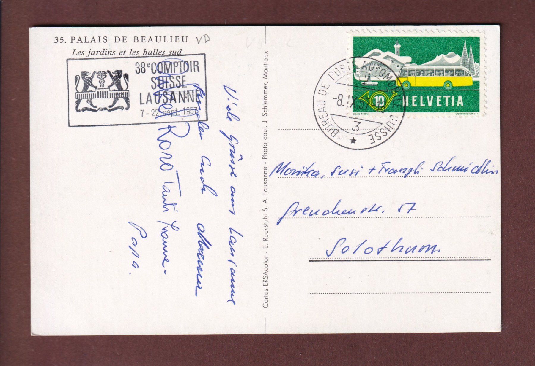 Cartoline postali: LAUSANNE - Comptoir Suisse 1957 – Usato da Pully venduto da nicecards 1