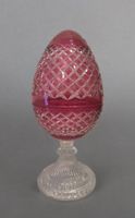 XL Crystal Cut Cranberry Pedestal Egg Box With Lid