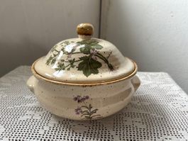 Keramik Topf mit Deckel, Kräuter Motive, Vintage Stil