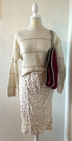 Cream & gold striped sweater with a turtleneck