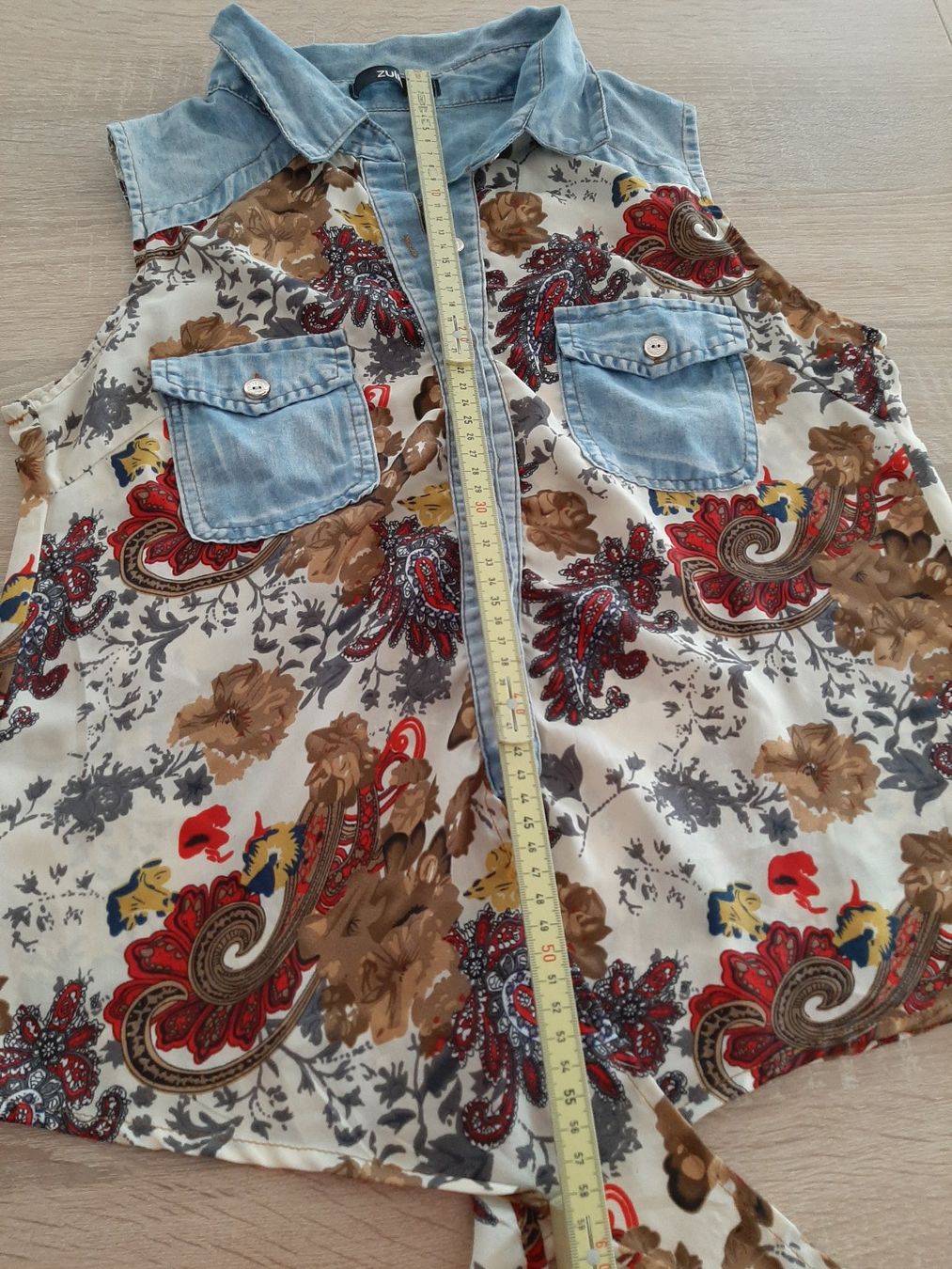Top: Jeans-Stoff Top zum Binden, ca. Grösse S – Usato da Menziken venduto da Rien1 2